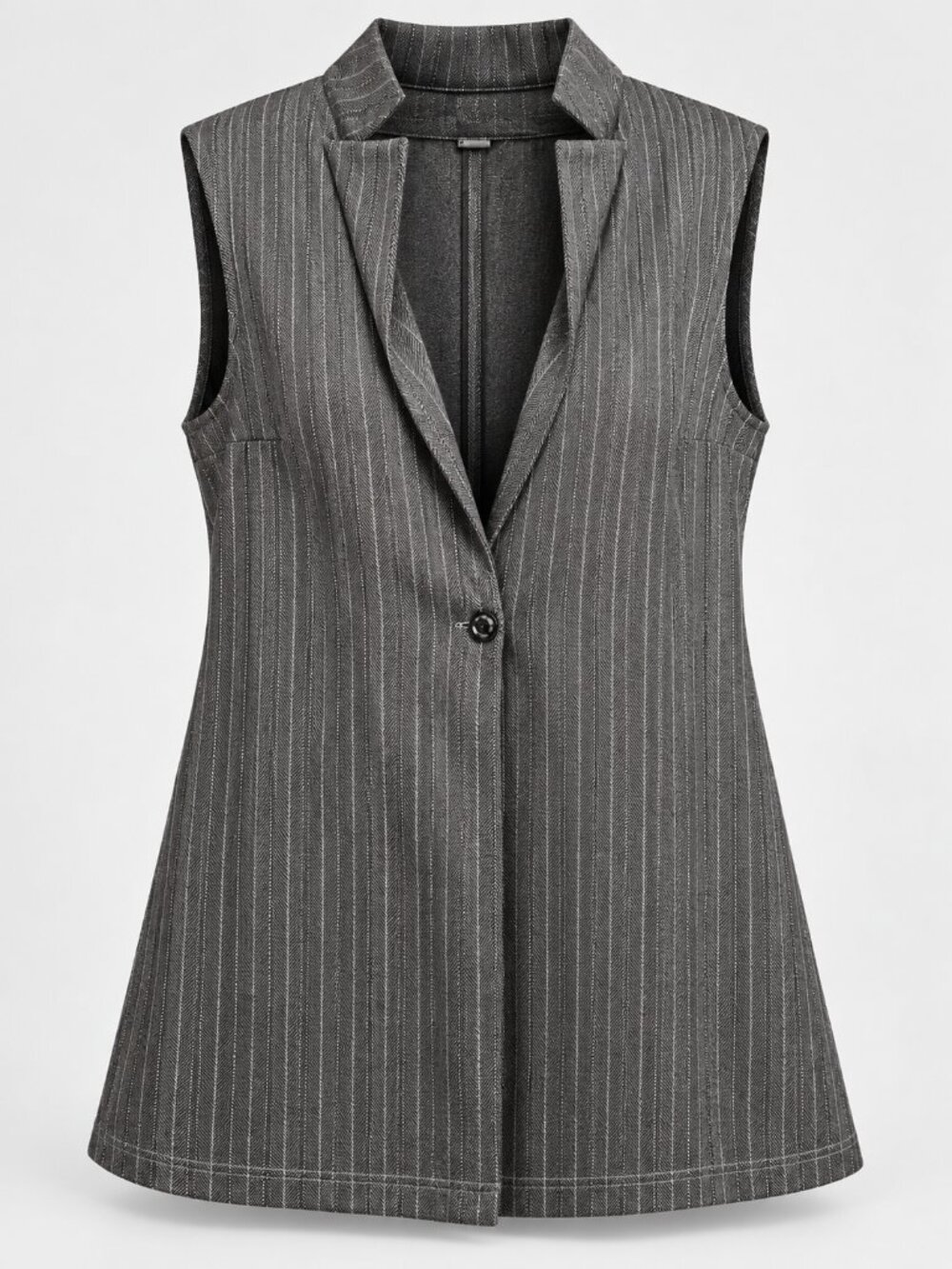 SOHO Apparel Limited Gray Metallic Pinstripe Long Vest — 1X